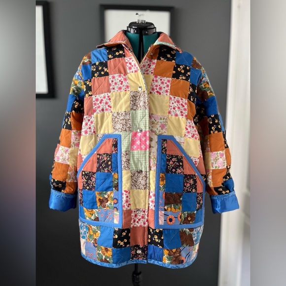 Handmade Jackets & Blazers - Upcycled vintage patchwork quilt chore coat, ladies' size L-2XL